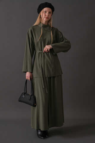 Asymmetric Collar Shirt Khaki - 11