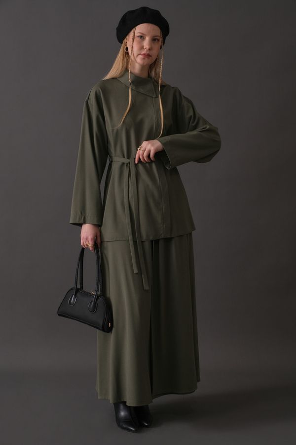 Asymmetric Collar Shirt Khaki - 11