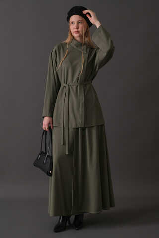 Asymmetric Collar Shirt Khaki - 12