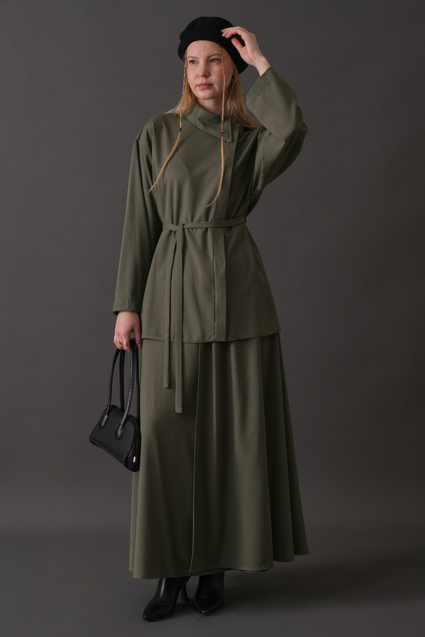 Asymmetric Collar Shirt Khaki - 12