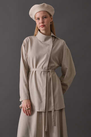 Asymmetric Collar Shirt Stone - 1