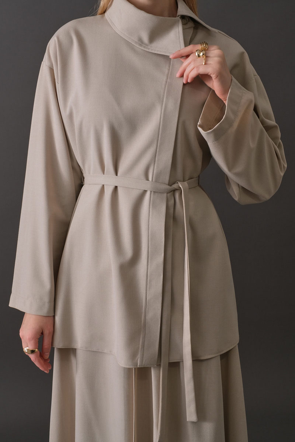 Asymmetric Collar Shirt Stone - 2