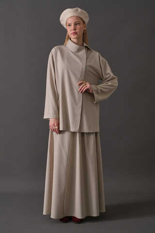 Asymmetric Collar Shirt Stone - 3