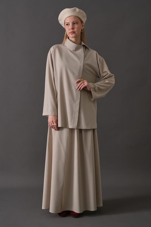 Asymmetric Collar Shirt Stone - 3