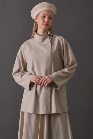 Asymmetric Collar Shirt Stone - 4