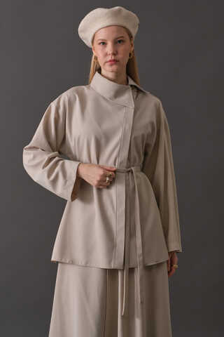 Asymmetric Collar Shirt Stone - 7