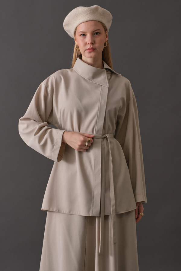 Asymmetric Collar Shirt Stone - 7