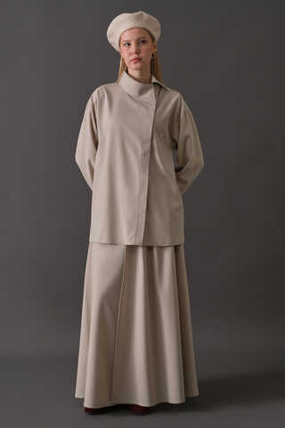 Asymmetric Collar Shirt Stone - 8