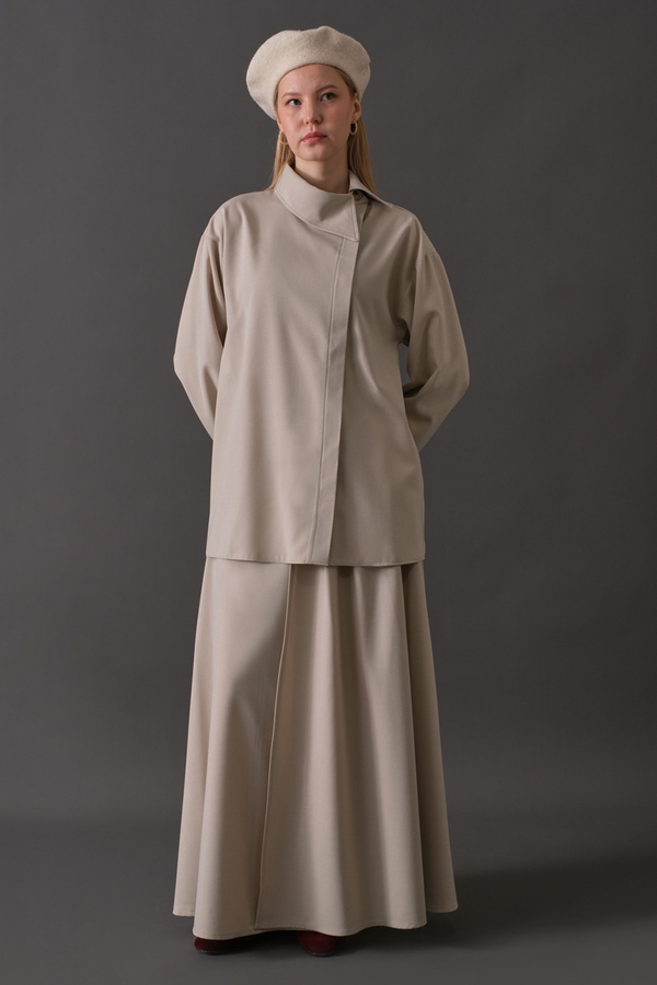 Asymmetric Collar Shirt Stone - 8