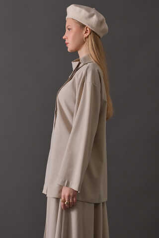 Asymmetric Collar Shirt Stone - 9