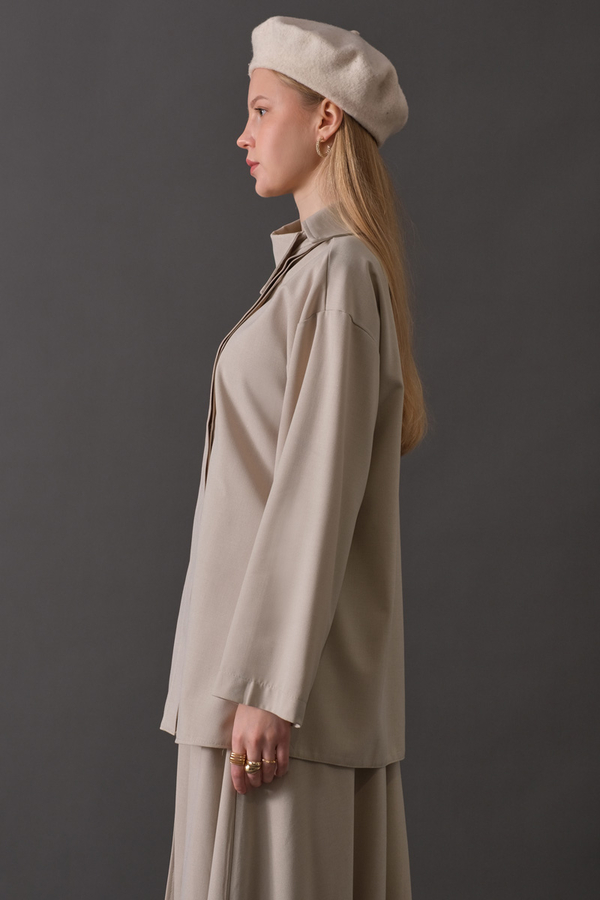 Asymmetric Collar Shirt Stone - 9