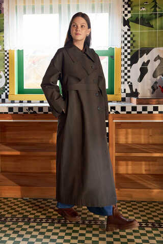 Asymmetric Dropped Shoulder Trench Coat Dark Coffee - 2
