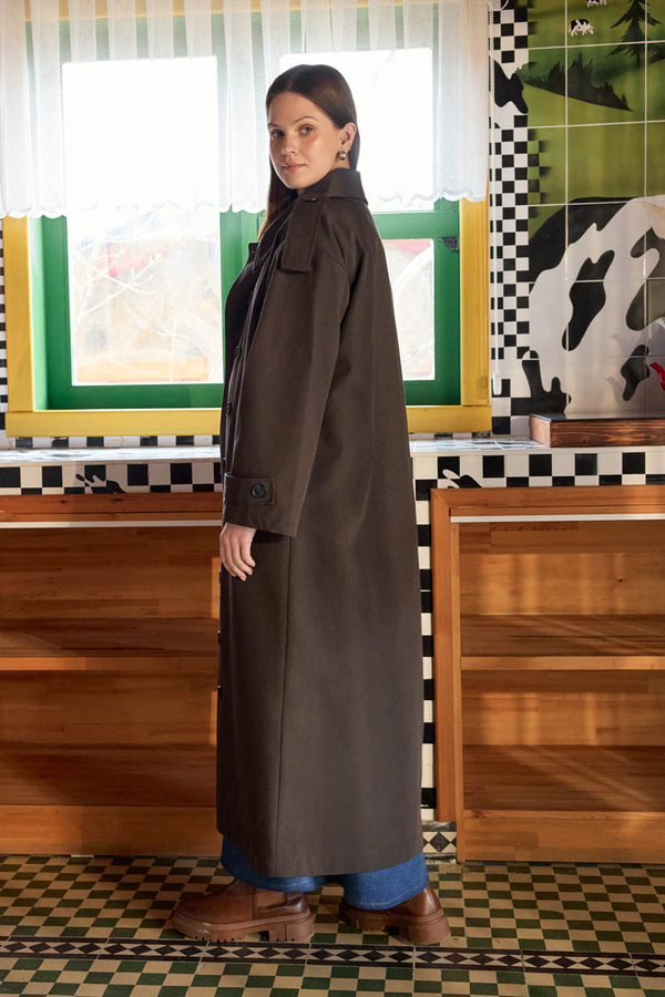 Asymmetric Dropped Shoulder Trench Coat Dark Coffee - 8