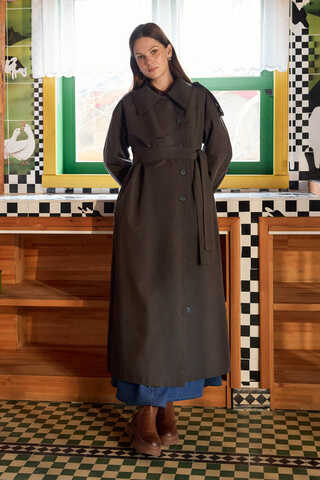 Asymmetric Dropped Shoulder Trench Coat Dark Coffee - 7