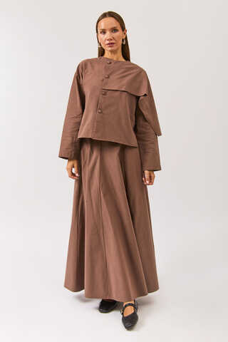 Asymmetric Panel Shirt Brown - 2
