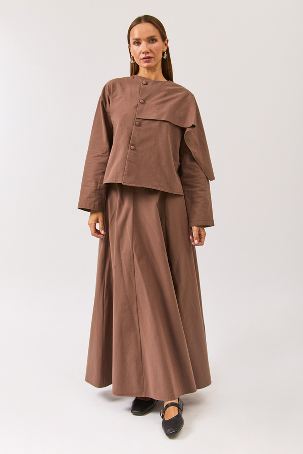 Asymmetric Panel Shirt Brown (1)