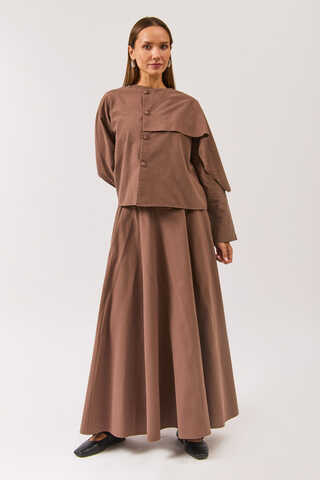Asymmetric Panel Shirt Brown - 3