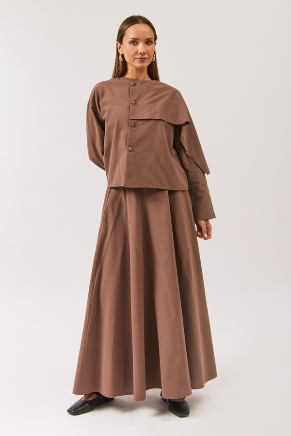 Asymmetric Panel Shirt Brown - 3