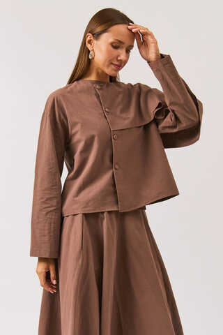 Asymmetric Panel Shirt Brown - 5