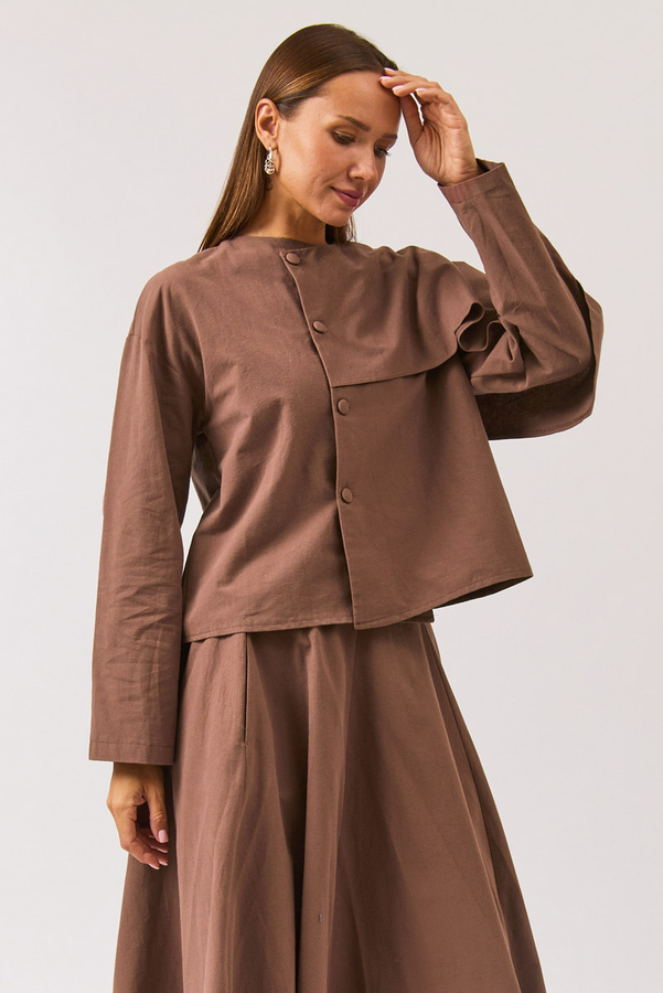 Asymmetric Panel Shirt Brown - 5