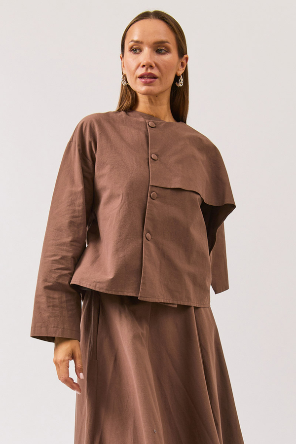 Asymmetric Panel Shirt Brown - 4