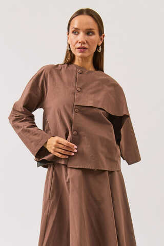 Asymmetric Panel Shirt Brown - 1