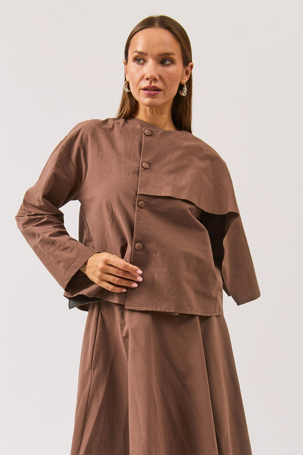 Asymmetric Panel Shirt Brown