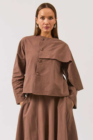Asymmetric Panel Shirt Brown - 6