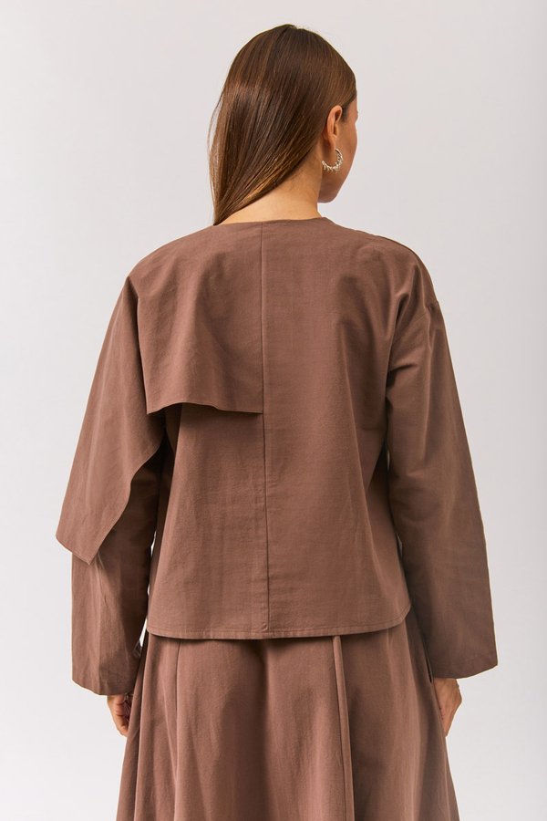 Asymmetric Panel Shirt Brown - 7