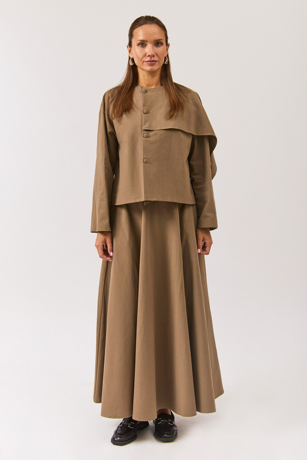 Asymmetric Panel Shirt Earth Tone - 2