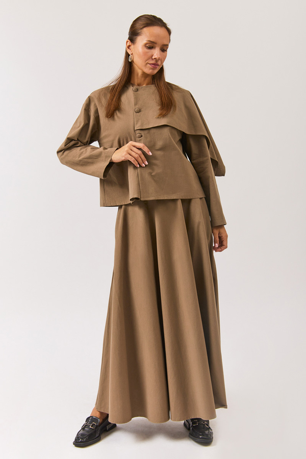 Asymmetric Panel Shirt Earth Tone - 3