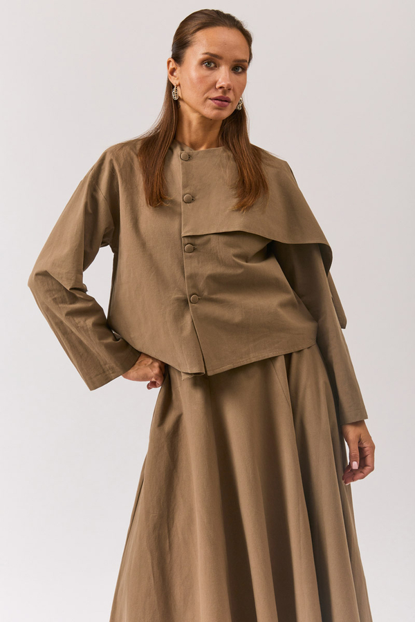 Asymmetric Panel Shirt Earth Tone - 5