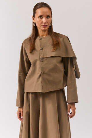 Asymmetric Panel Shirt Earth Tone - 6