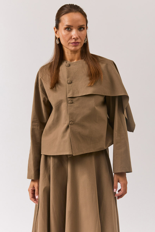 Asymmetric Panel Shirt Earth Tone - 6
