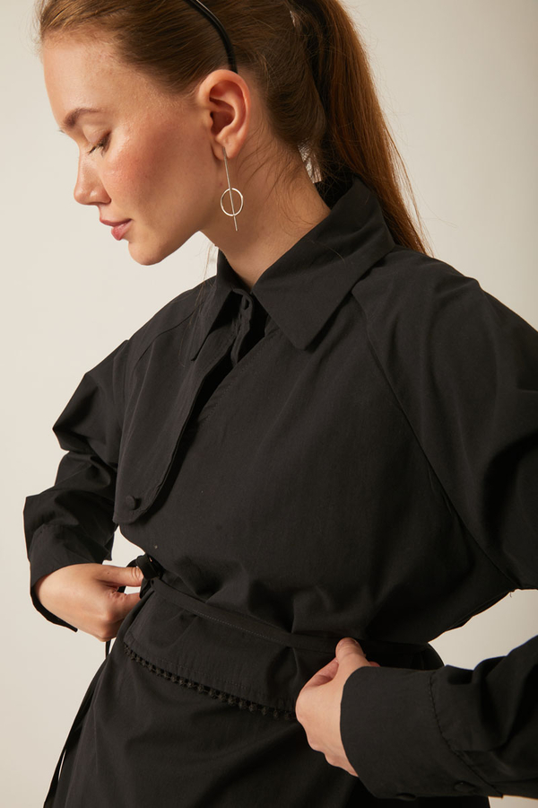 Asymmetric Poplin Shirt Black - 8