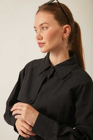 Asymmetric Poplin Shirt Black - 2