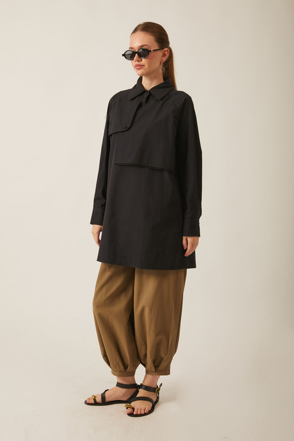 Asymmetric Poplin Shirt Black - 5