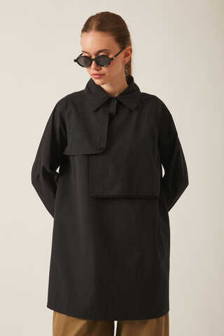 Asymmetric Poplin Shirt Black - 7