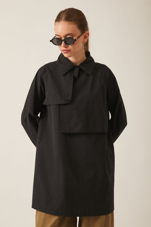 Asymmetric Poplin Shirt Black - 7