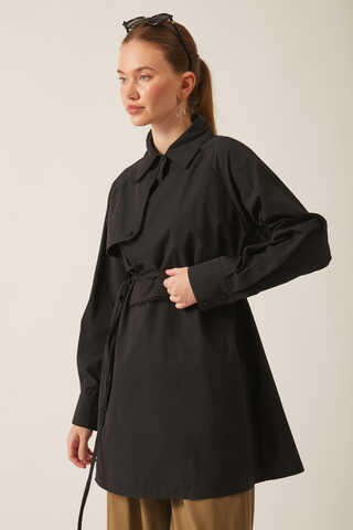 Asymmetric Poplin Shirt Black - 3