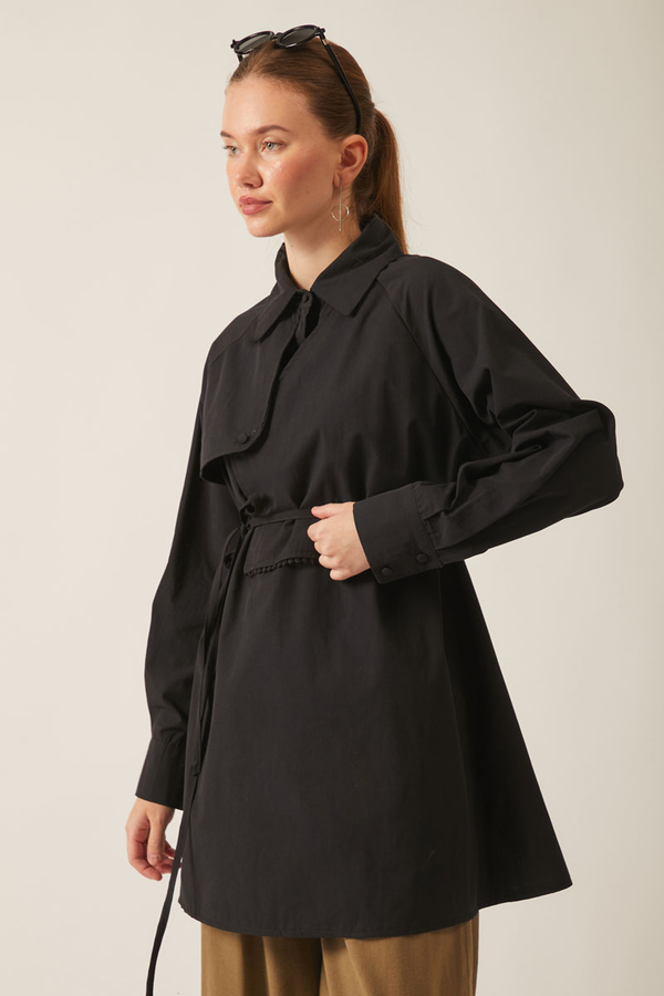 Asymmetric Poplin Shirt Black - 3