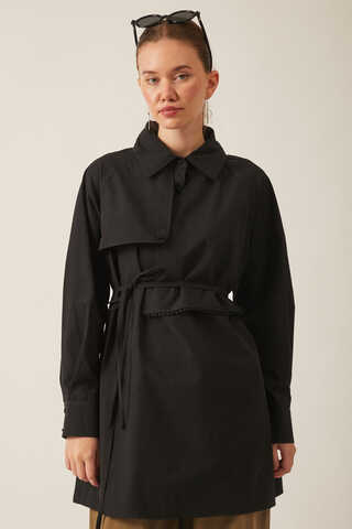 Asymmetric Poplin Shirt Black - 9