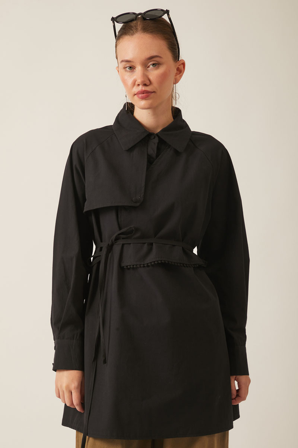 Asymmetric Poplin Shirt Black - 9