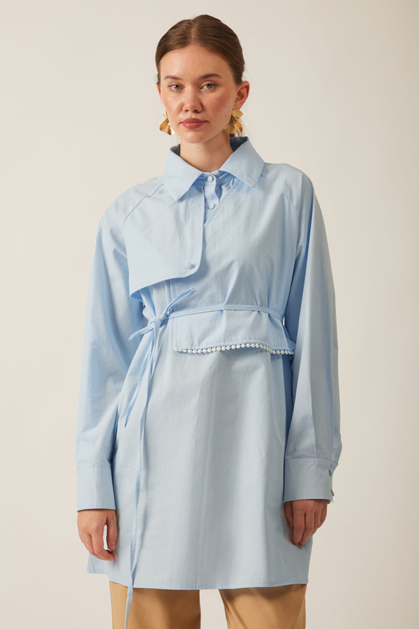 Asymmetric Poplin Shirt Ice Blue 