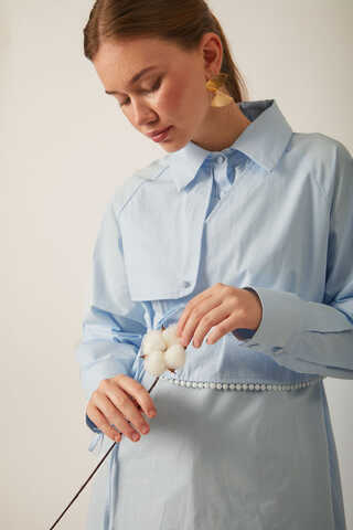Asymmetric Poplin Shirt Ice Blue - 3
