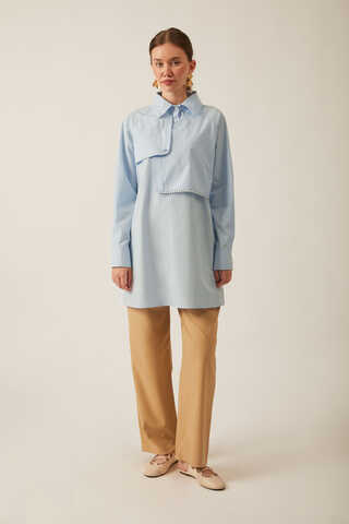 Asymmetric Poplin Shirt Ice Blue - 4