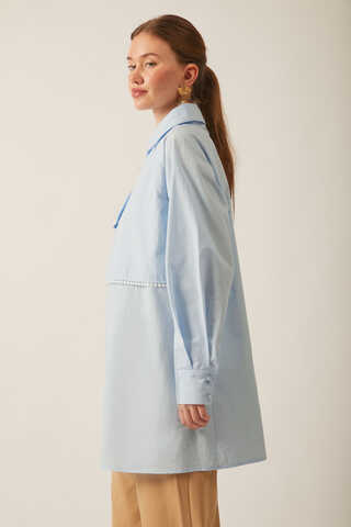 Asymmetric Poplin Shirt Ice Blue - 5