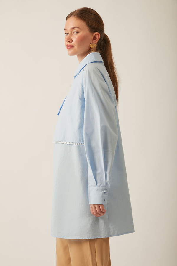 Asymmetric Poplin Shirt Ice Blue - 5