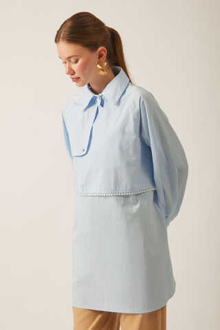 Asymmetric Poplin Shirt Ice Blue - 6