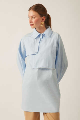 Asymmetric Poplin Shirt Ice Blue - 7